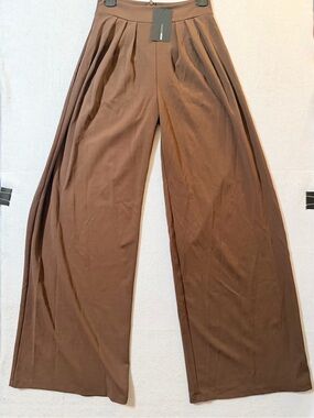 Fashion Nova Brown High-Waist A-Line Wide Leg Skirt-Pants